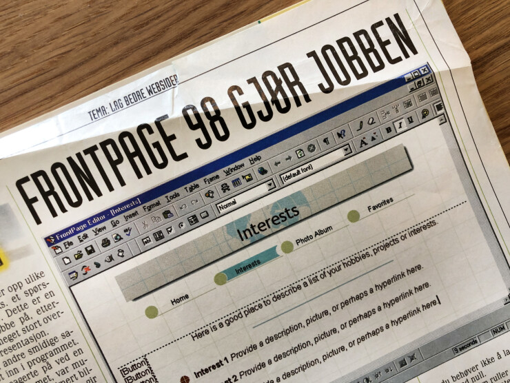 I 1998 var det ikke VSCode som var flaggskip-editoren for webutviklere. Neida, Frontpage 98, det var det som gjaldt. 📸: Jørgen Jacobsen