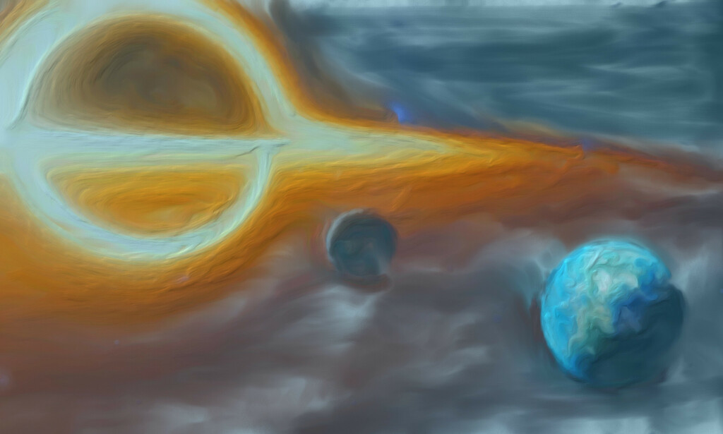 Digitalt Maleri av et solsystem, der man kan se penseltrykkvariasjoner. 🎨: Glenn Nor.