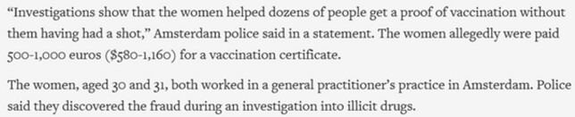 AP News: Dutch police arrest 2 for selling fake vaccination proofs