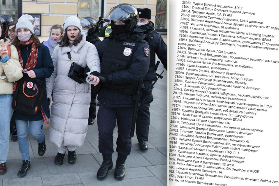 Demonstranter arresteres i Moskva, Russland. Å ytre motstand mot krigen i Ukraina er nemlig ikke farefritt for russere, men nå gjør viser en rekke russiske IT-folk og utviklere hva de mener gjennom et nytt opprop. 📸: AP Photo / Denis Kaminev / kode24