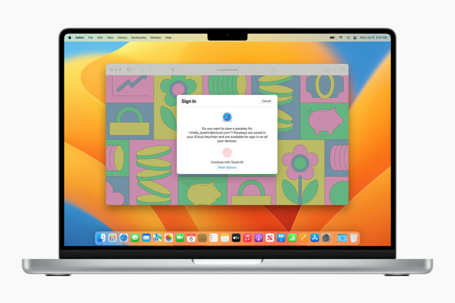 Fordelen med teknologien er at man i prinsippet kan lage løsninger hvor man ikke bruker passord eller pinkode, samtidig som man får en kryptografisk binding mot maskinvare, ifølge Per Thorsheim. Her Passkeys på Apples nye macOS Ventura. 📸: Apple