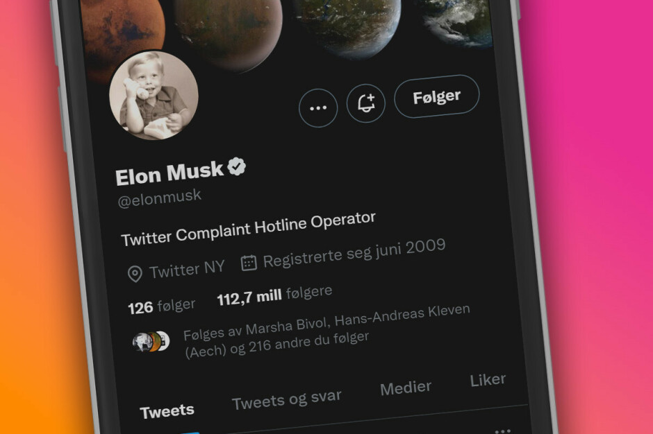 "Twitter Complaint Hotline Operator" kaller Elon Musk seg selv på Twitter. 📸: Ole Petter Baugerød Stokke