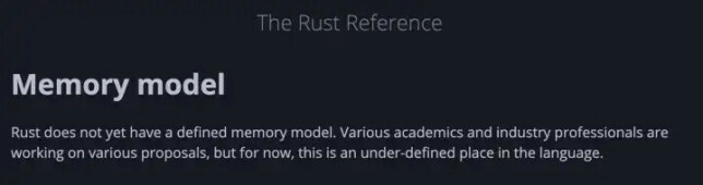 Ingen nåværende memory model i Rust.