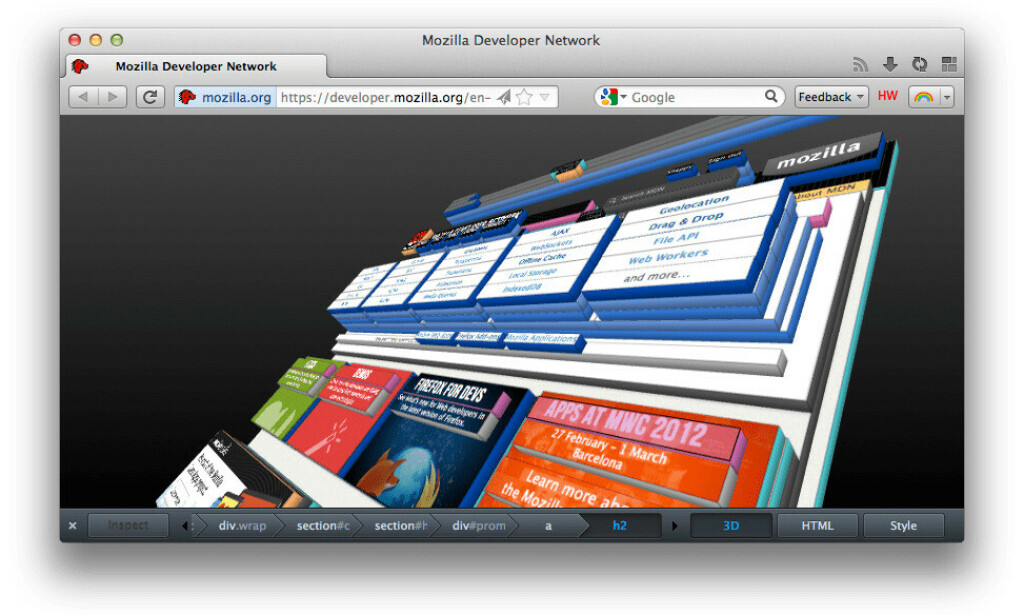 Bilde fra Firefox sine utviklernettsider av hvordan Tilt-funksjonaliteten virket. 📸: Mozilla
