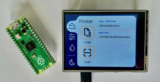 Her kjører et grafisk printerbrukergrensesnitt på en Raspberry Pi Pico (RP2040) med 264 kB RAM. 📸: Slint