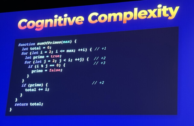 Den kognitive kompleksiteten til denne funksjonen er 8, ifølge metoden Nash brukte for å måle hvor vanskelig det er å forstå en kodesnutt. 📸: Kurt Lekanger