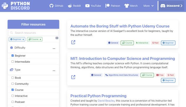 Folkene bak Python-discorden har laget en nettside med massevis av ressurser for de som vil lære seg Python, eller bli bedre på det.