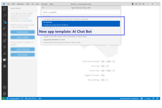 Du finner den nye malen for AI-chatboter i Teams Toolkit i VS Code. 📸: Microsoft