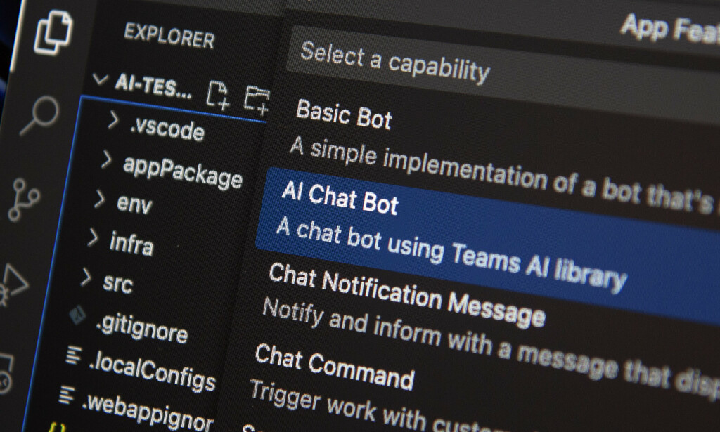 AI Chat Bot-malen er nå tilgjengelig i Teams Toolkit for VS Code. 📸: Kurt Lekanger