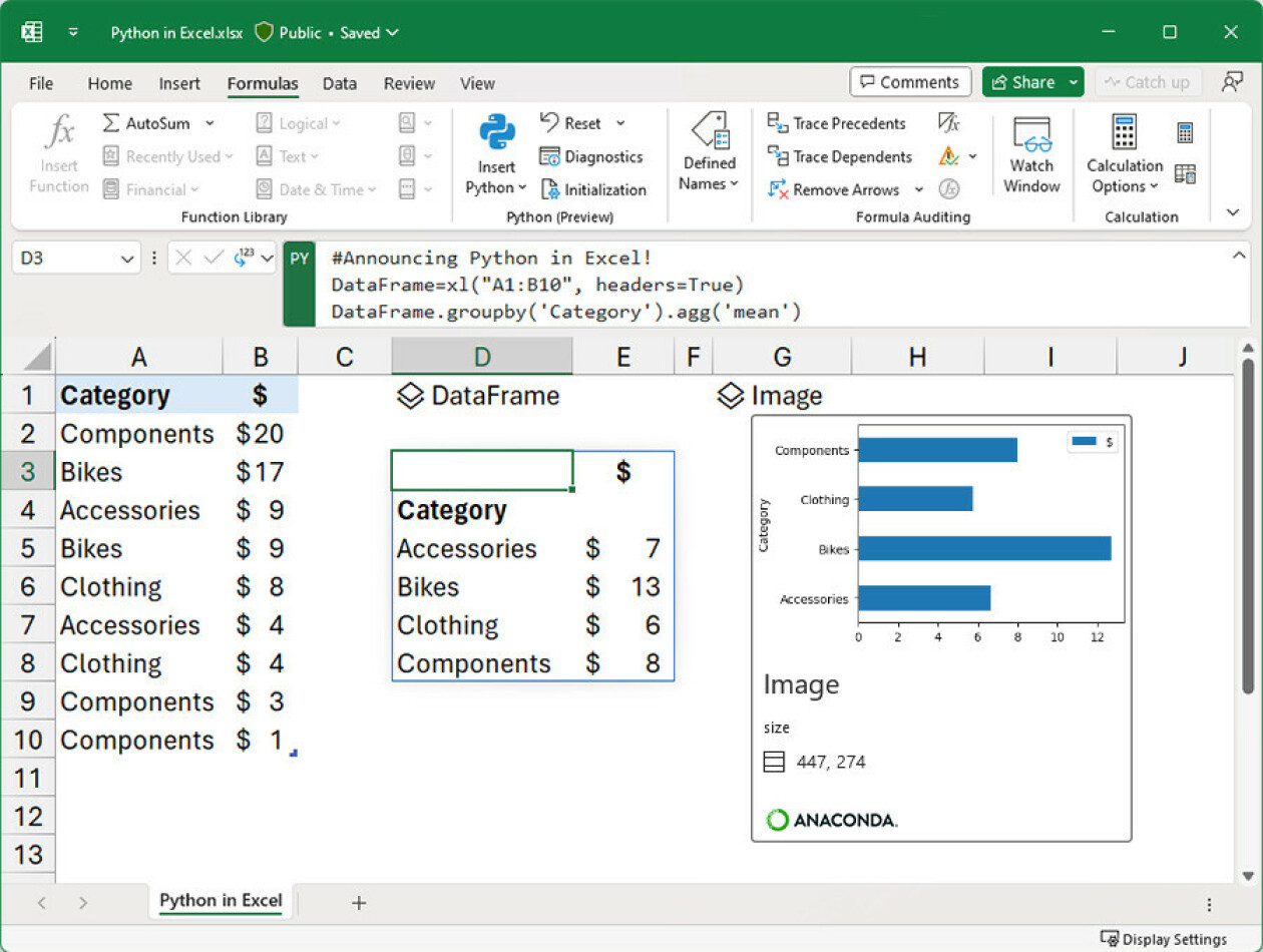 Python blir en del av Excel i Office 365. 📸: Microsoft