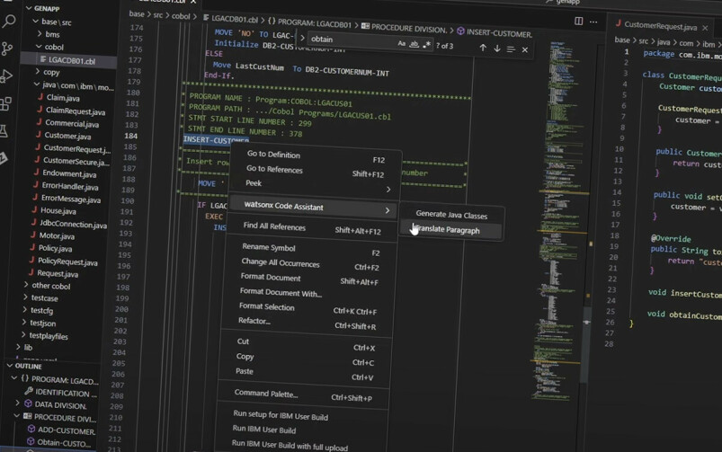 Watsonx Code Assistant kan bistå med å konvertere COBOL-koden til Java. 📸: IBM / YouTube