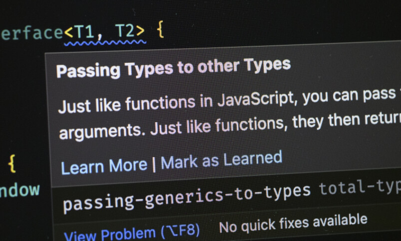 Total TypeScript-tillegget for VS Code kan forklare feilmeldinger <i>og</i> lære deg TypeScript du ikke kan fra før. 📸: Kurt Lekanger