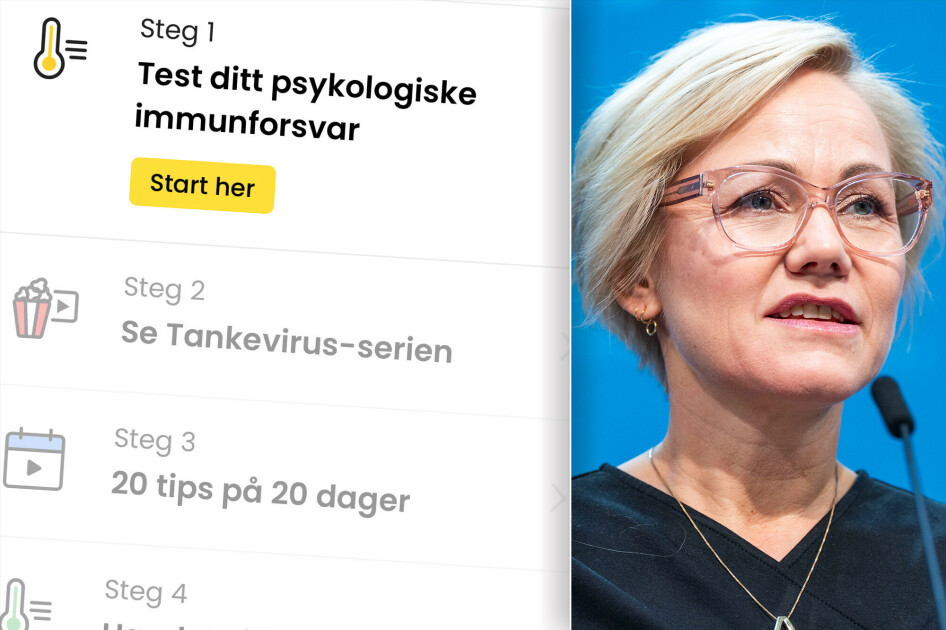Appen Tankevirus og helse- og omsorgsminister Ingvild Kjerkol (Ap). 📸: Skjermbilde/Håkon Mosvold Larsen/NTB