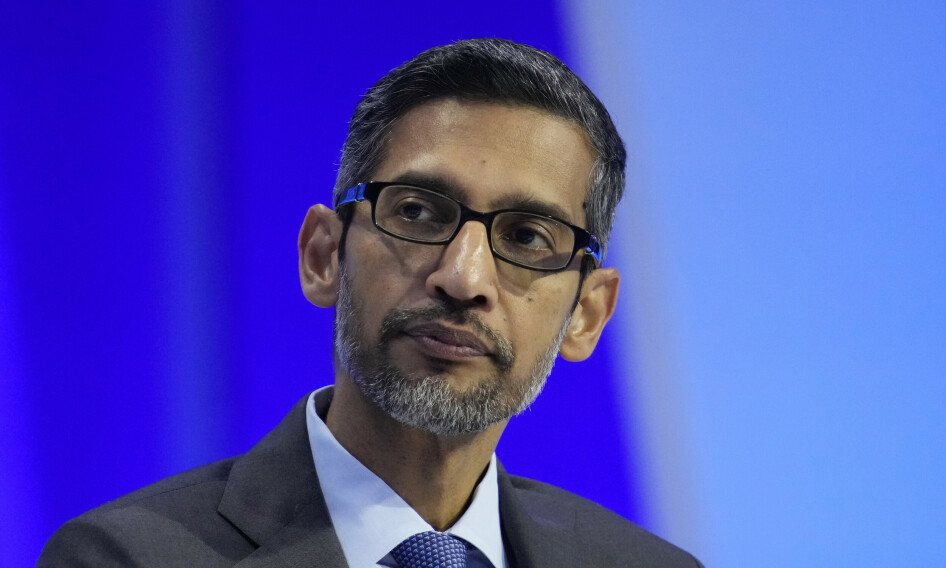 - Det er starten på en ny æra for kunstig intelligens hos Google, sier administrerende direktør Sundar Pichai. 📸: AP Photo/Eric Risberg