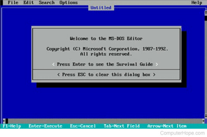 Slik ser den gamle Windows Edit-editoren ut. 📸: ComputerHope.com