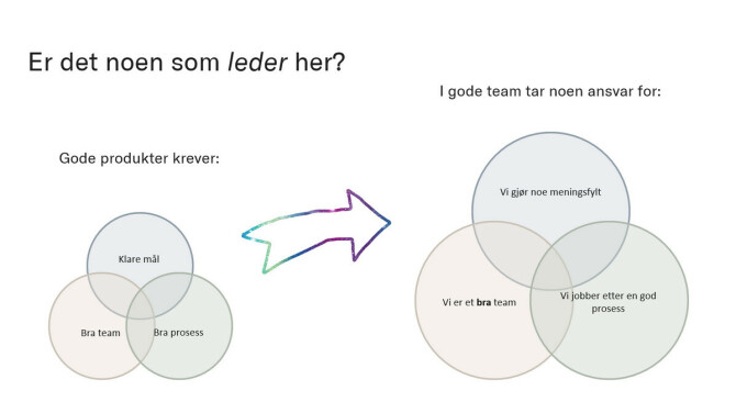 Modell for de tre aspektene ved et team som kreves for å lage gode produkter. 📸: Bekk