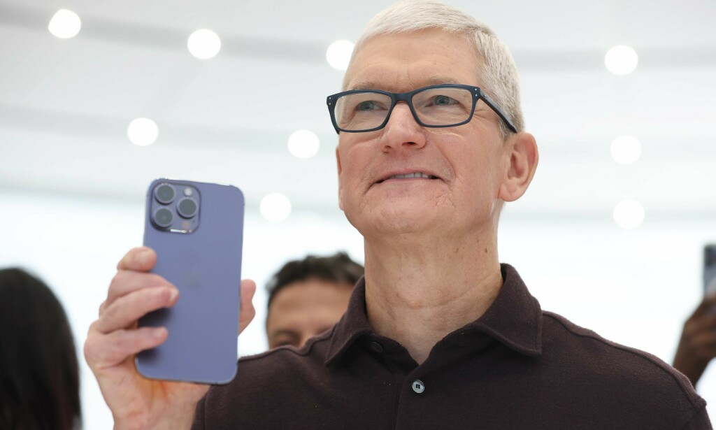 Apple-sjef Tim Cook under lanseringen av iPhone 14 Pro i 2022. 📸: NTB/Justin Sullivan/AFP