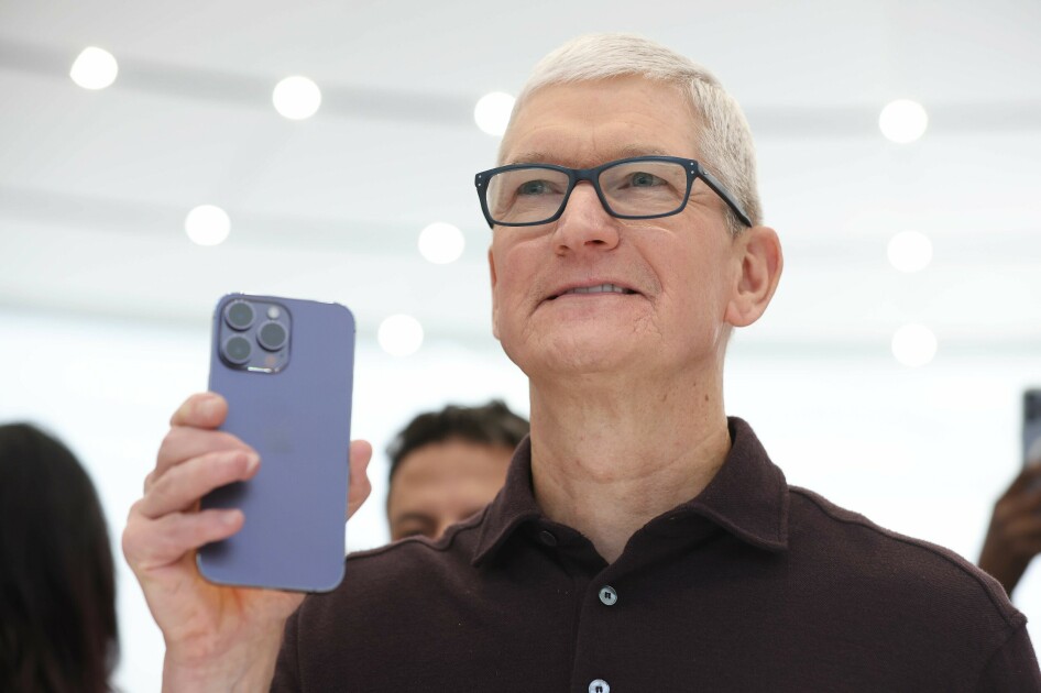 Apple-sjef Tim Cook under lanseringen av iPhone 14 Pro høsten 2022. 📸: NTB / AFP / Justin Sullivan