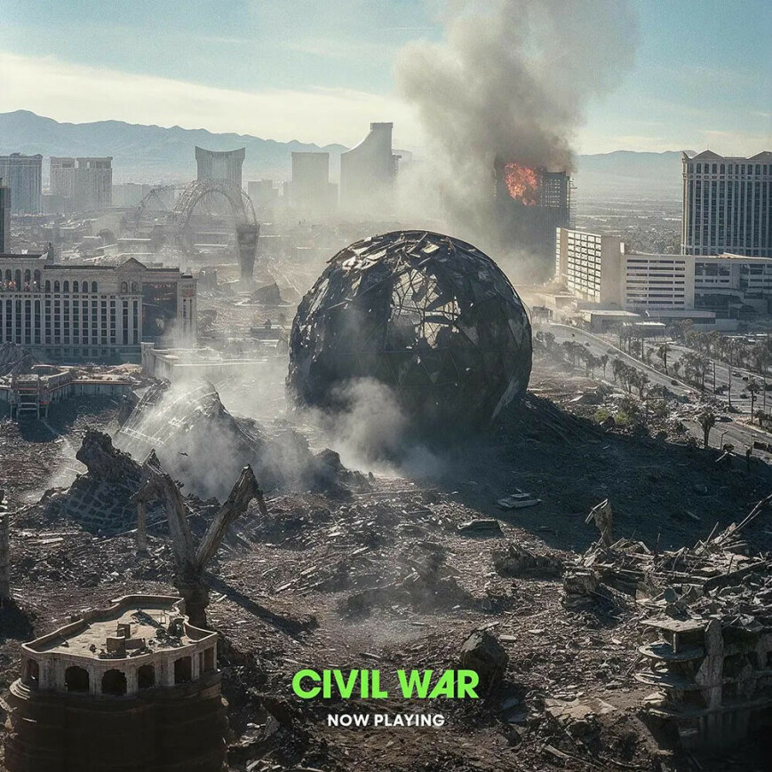 Ett av reklamebildene som brukes i markedsføringen av Civil War, og skal være AI-generert - ikke fra den faktiske filmen. 📸: A24